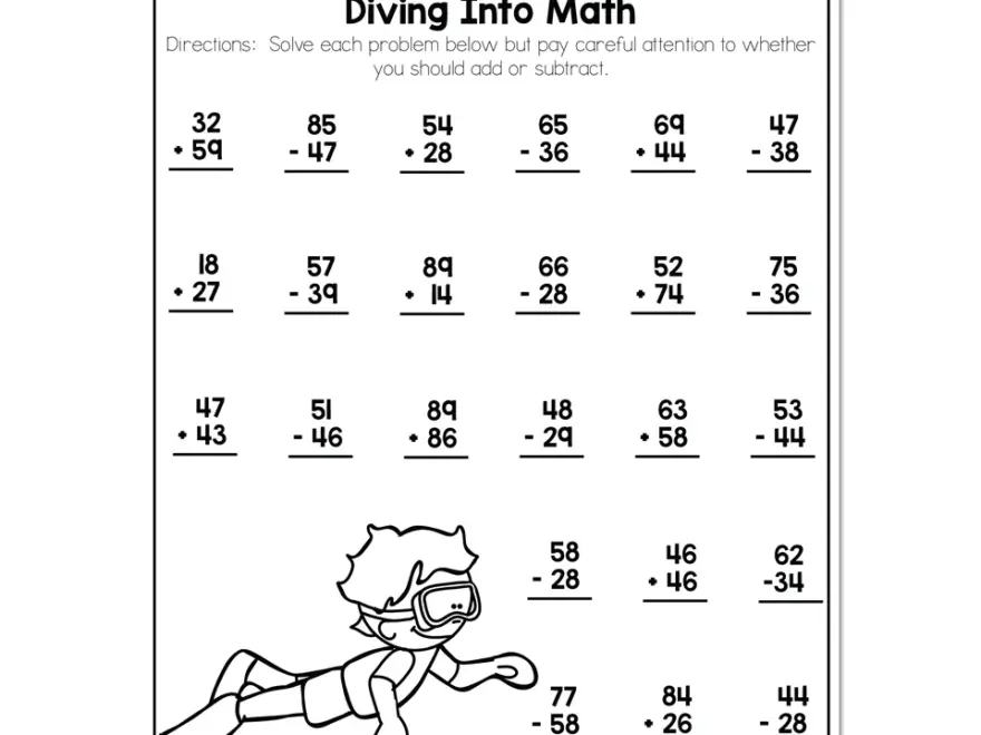 2nd Grade Math Worksheets 2 Digit Mixed Addition And Subtraction With Regrouping Diving Into Math