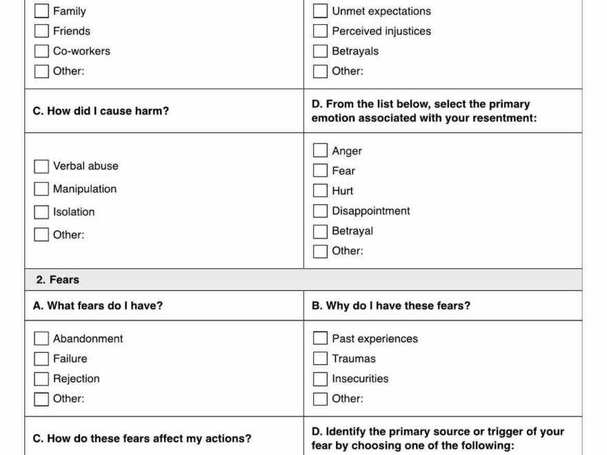 4th Step Worksheet