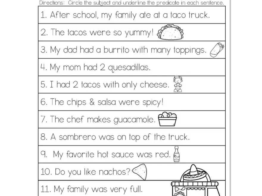 Fall Early Finishers 2nd Grade Ela Subject Predicate Serving Up Sentences