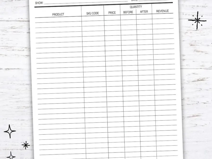 Free Printable Craft Show Inventory Tracker