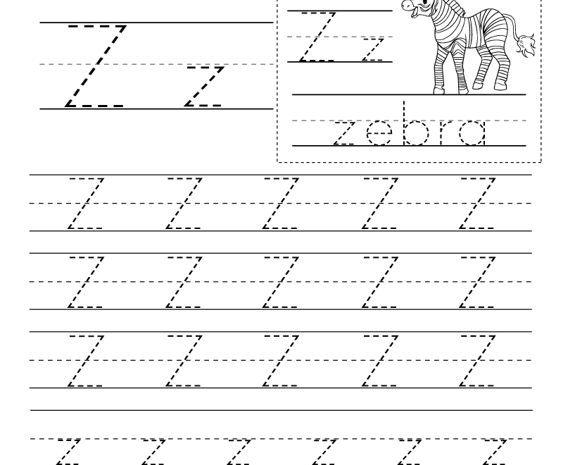 Letter Z Writing Practice Worksheet Printable