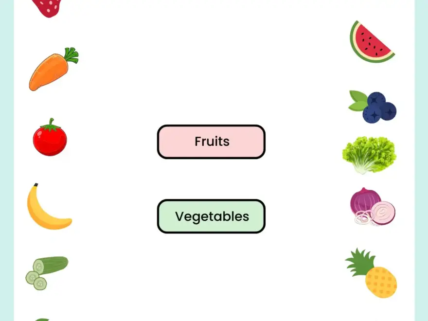 Matching Fruits And Vegetables Worksheet For Kindergarten