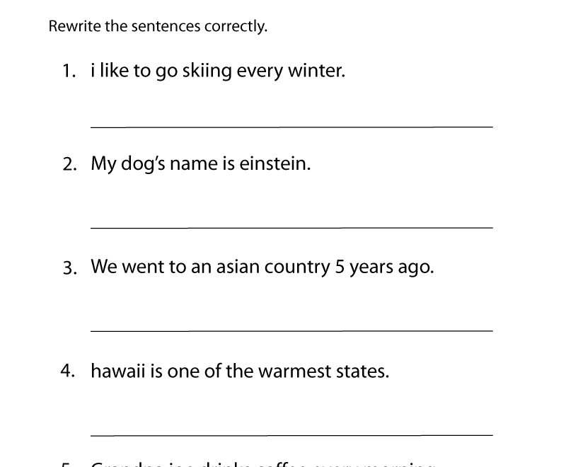 Middle School Capitalization Worksheet Printable