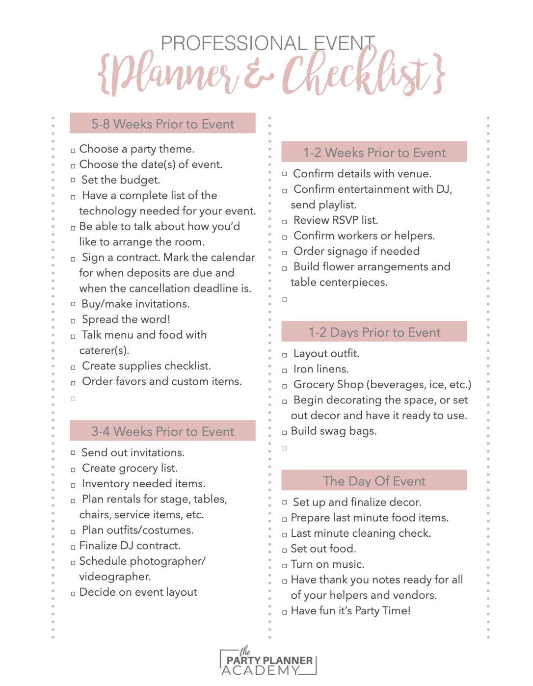 printable party planning checklist timeline template printable party planning checklist timeline template